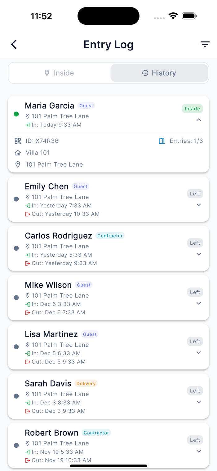 Complete Entry Logs
